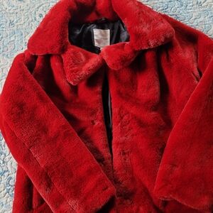Avec Les Filles Red Teddy Jacket Plush Faux Fur